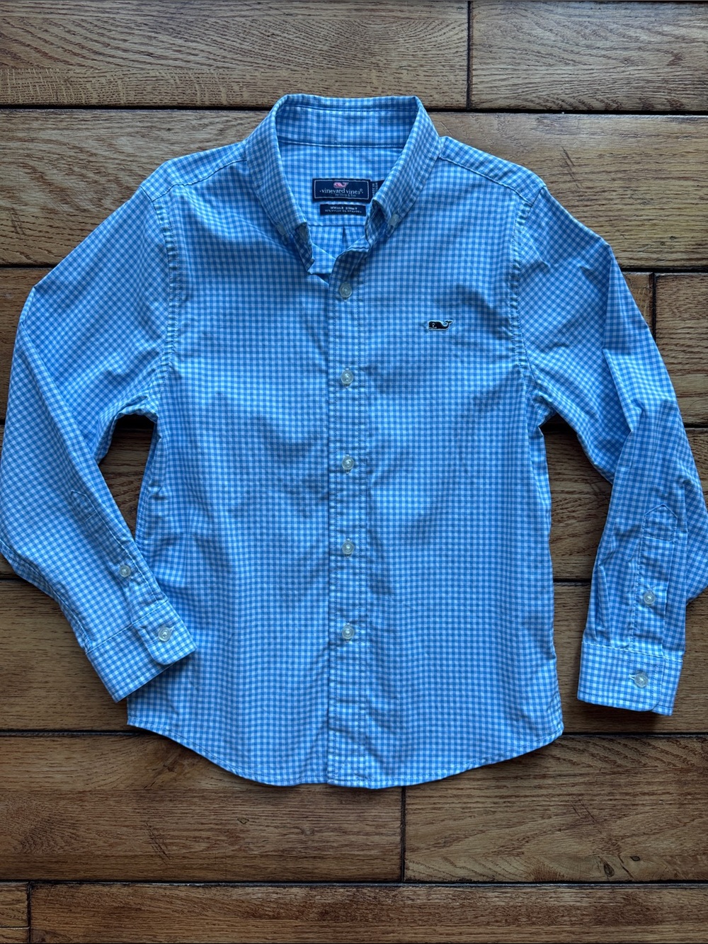Vineyard Vines Kids Blue Gingham Performance Button-Down Shirt Whale Shirt Sz‎ 6